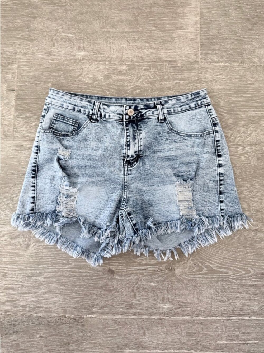 Distressed Acid Wash Denim Shorts Womens Large High Rise Raw Hem
